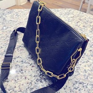 Real lambskin monogram crossbody handbag with gold chain